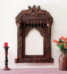 Mehrab Hand Carved Indian Solid Wood Temple Mirror 03