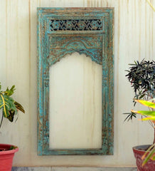 Mehrab Indian Hand Carved Mirror Arched Globe Wooden Wall Decor