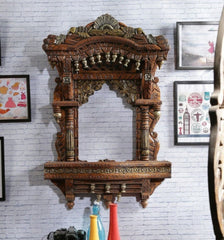 Mehrab Hand Carved Indian Solid Wood Temple Mirror 04