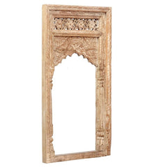 Mehrab Indian Hand Carved Mirror Arched Globe Wooden Wall Decor 02