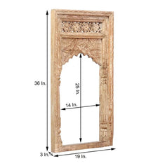 Mehrab Indian Hand Carved Mirror Arched Globe Wooden Wall Decor 02