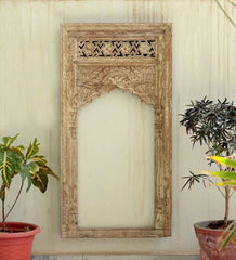 Mehrab Indian Hand Carved Mirror Arched Globe Wooden Wall Decor 02