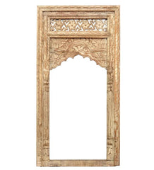 Mehrab Indian Hand Carved Mirror Arched Globe Wooden Wall Decor 02