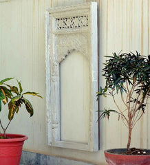 Mehrab Indian Hand Carved Mirror Arched Globe Wooden Wall Decor 06