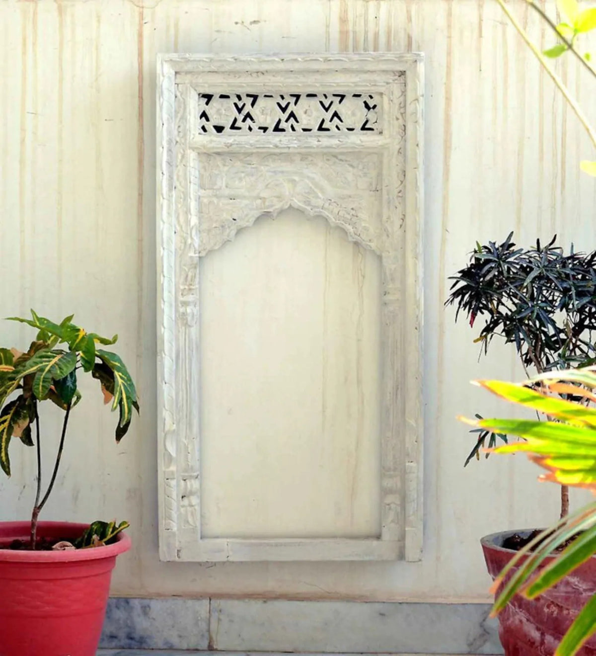 Mehrab Indian Hand Carved Mirror Arched Globe Wooden Wall Decor 06
