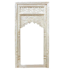 Mehrab Indian Hand Carved Mirror Arched Globe Wooden Wall Decor 06