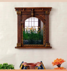 Mehrab Hand Carved Indian Solid Wood Mirror Wall Decor 08