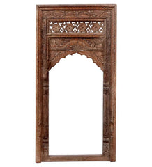 Mehrab Indian Hand Carved Mirror Arched Globe Wooden Wall Decor 07