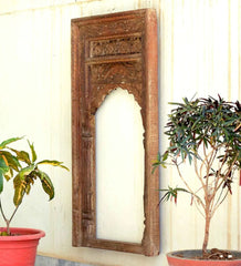 Mehrab Indian Hand Carved Mirror Arched Globe Wooden Wall Decor 07