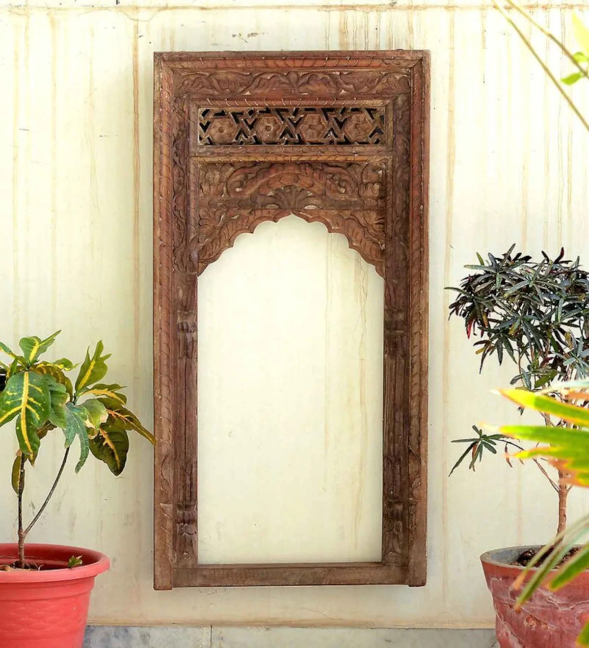 Mehrab Indian Hand Carved Mirror Arched Globe Wooden Wall Decor 07