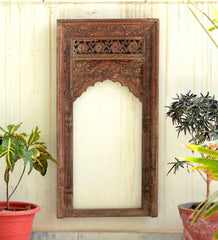 Mehrab Indian Hand Carved Mirror Arched Globe Wooden Wall Decor 07