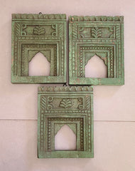 Mehrab Hand Carved Indian Solid Wood Temple Mirror Wall Decor Set of 3