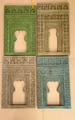 Hand Carved Indian Solid Wood Temple Mirror Wall Decor Set of 4