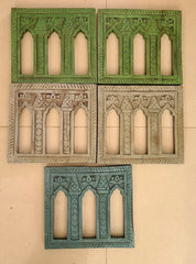 Mehrab Hand Carved Indian Solid Wood Temple Mirror Wall Decor Set of 5