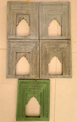 Mehrab Hand Carved Indian Solid Wood Temple Mirror Wall Decor Set of 5