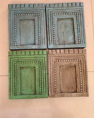 Mehrab Hand Carved Indian Solid Wood Temple Mirror Wall Decor Set of 4