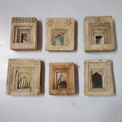 Mehrab Hand Carved Indian Solid Wood Temple Mirror Wall Decor Set of 6