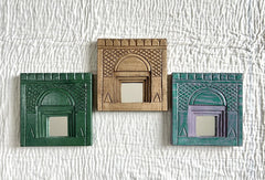 Mehrab Hand Carved Indian Solid Wood Temple Mirror Wall Decor Set of 3