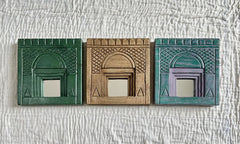 Mehrab Hand Carved Indian Solid Wood Temple Mirror Wall Decor Set of 3