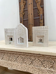 Mehrab Hand Carved Indian Solid Wood Temple Mirror Wall Decor Set of 3