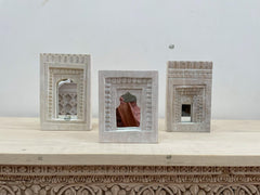 Mehrab Hand Carved Indian Solid Wood Temple Mirror Wall Decor Set of 3