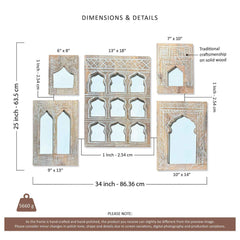 Mehrab Hand Carved Indian Solid Wood Temple Mirror Wall Decor Set of 5