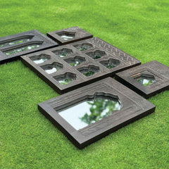 Mehrab Hand Carved Indian Solid Wood Temple Mirror Wall Decor Set of 5
