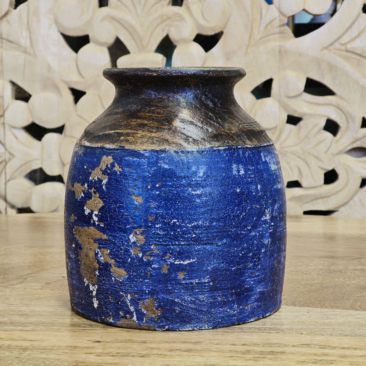 Indian Wooden Solid Wooden Storage Oil Pot A16