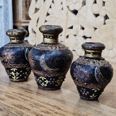 Indian Handcrafted Home Decor Wooden Pot (Set of 3) A47