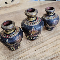 Indian Handcrafted Home Decor Wooden Pot (Set of 3) A47