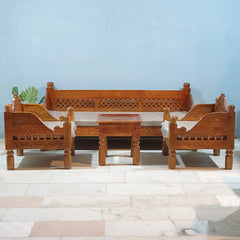 Indian Furniture Classic Hand Carved Traditional Sofa Set With Center Table D2