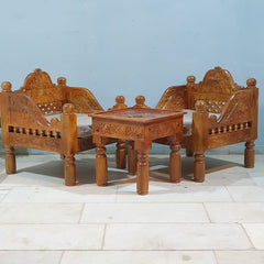 Indian Furniture Classic Hand Carved Traditional Sofa Set With Center Table D2