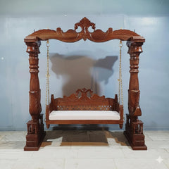 Maharaja Indian Traditional Hand Carved Solid Wood Swing Set Walnut 2