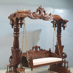 Maharaja Indian Traditional Hand Carved Solid Wood Swing Set Walnut 2