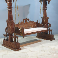 Maharaja Indian Traditional Hand Carved Solid Wood Swing Set Walnut 2