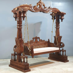 Maharaja Indian Traditional Hand Carved Solid Wood Swing Set Walnut 2