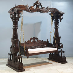 Maharaja Indian Traditional Hand Carved Solid Wood Swing Set Dark Chocolate 1