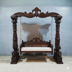Maharaja Indian Traditional Hand Carved Solid Wood Swing Set Dark Chocolate 1