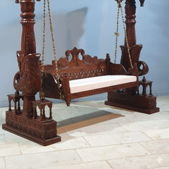 Maharaja Indian Traditional Hand Carved Solid Wood Swing Set Dark Chocolate 1