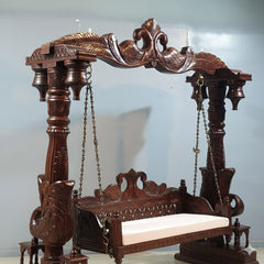 Maharaja Indian Traditional Hand Carved Solid Wood Swing Set Dark Chocolate 1