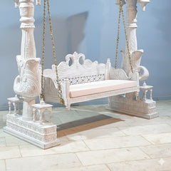 Maharaja Indian Traditional Hand Carved Solid Wood Swing Set Whitewash 3