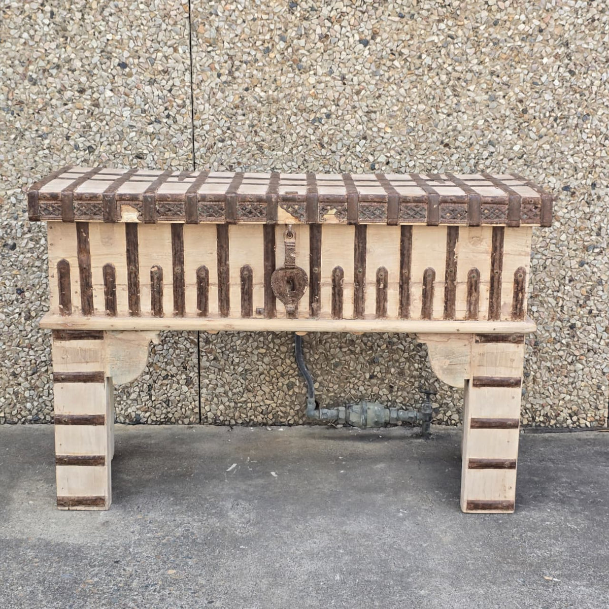 Iron Hand Carved Solid Wood Storage Console Table Natural