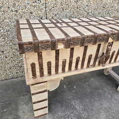 Iron Hand Carved Solid Wood Storage Console Table Natural