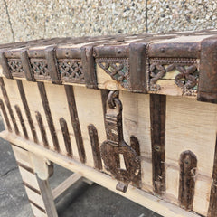 Iron Hand Carved Solid Wood Storage Console Table Natural