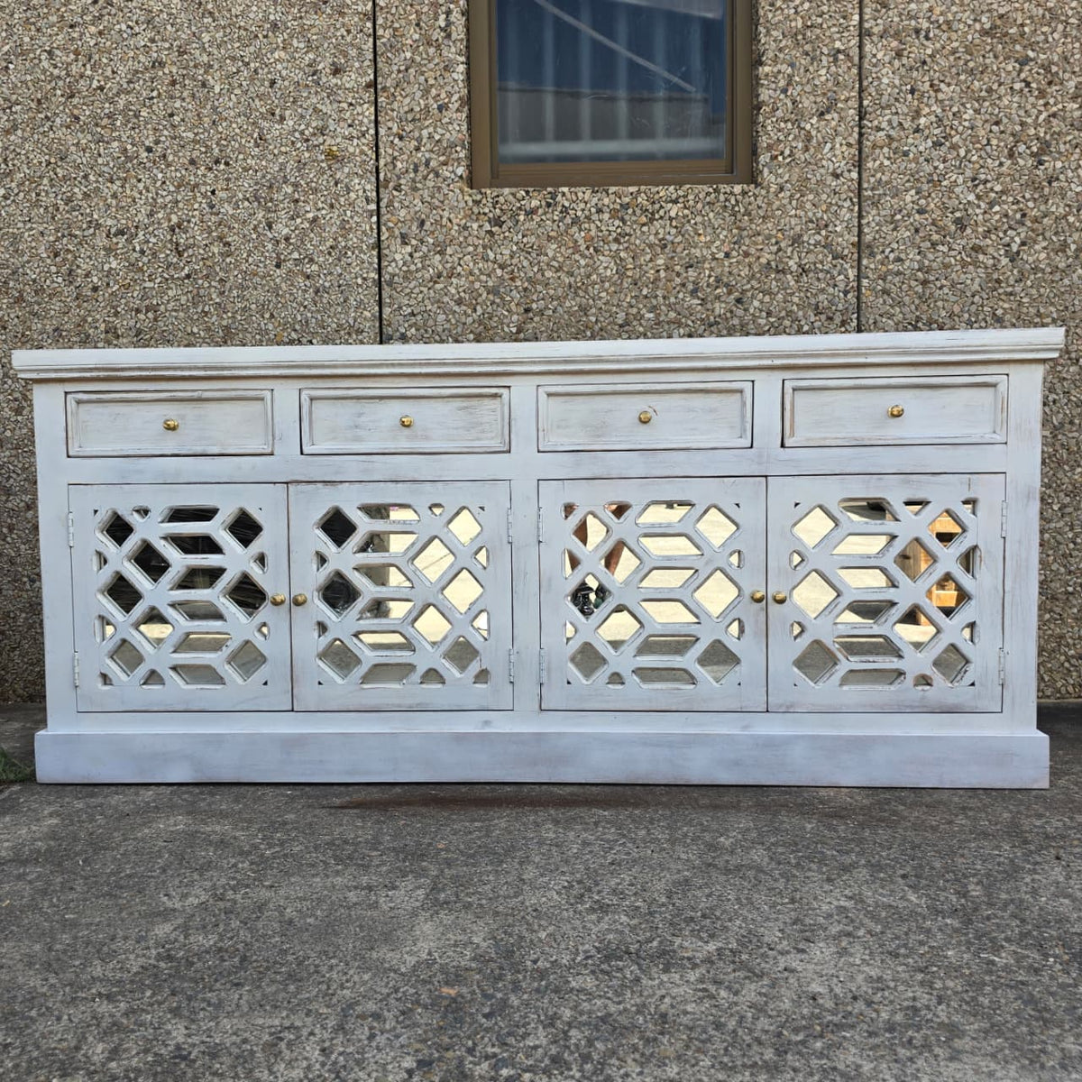 French Arched Hand Carved Solid Wooden Buffet Sideboard White
