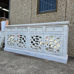 French Arched Hand Carved Solid Wooden Buffet Sideboard White