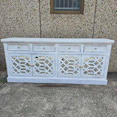 French Arched Hand Carved Solid Wooden Buffet Sideboard White