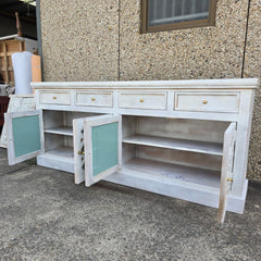 French Arched Hand Carved Solid Wooden Buffet Sideboard White