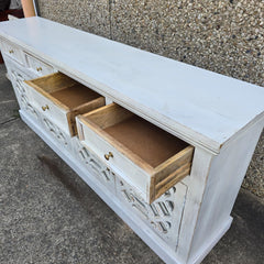 French Arched Hand Carved Solid Wooden Buffet Sideboard White