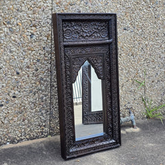 Indian Handmade Carved Wooden Mirror Frame Chocolate Brown